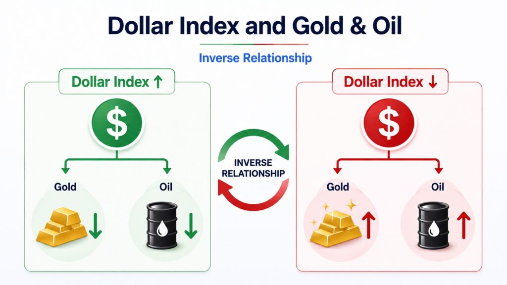 Relationship between the Dollar Index gold and oil prices