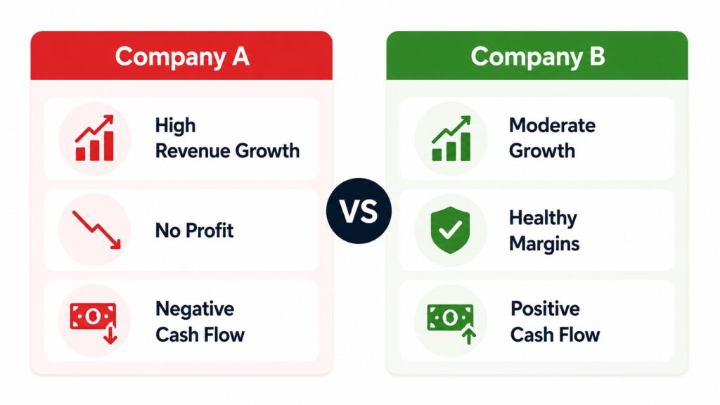 Comparison of a high growth company and a profitable cash generating company using fundamental analysis