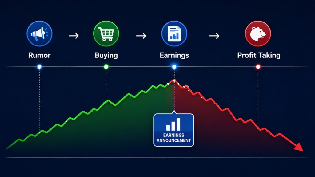 Buy the rumor sell the news stock market illustration