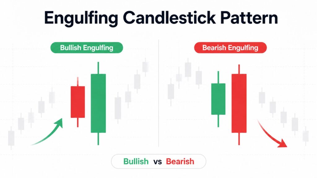 Bullish and bearish Engulfing Candlestick Pattern comparison