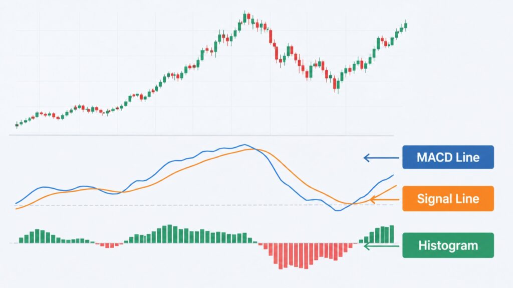 MACD line signal line and histogram explained