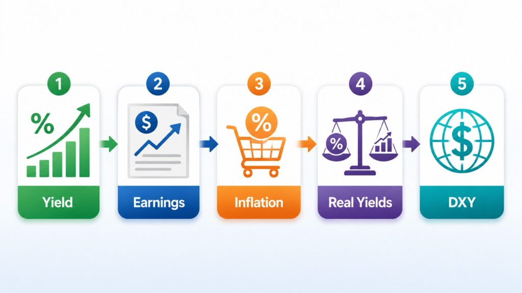 Checklist for comparing US Treasury yields Nasdaq inflation real yields and DXY