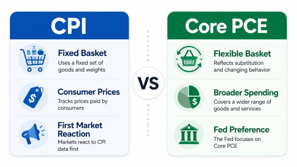 PCE vs CPI comparison chart explaining the differences between CPI and Core PCE