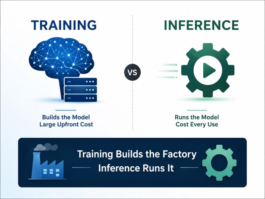 AI training vs inference explaining why inference creates recurring AI marginal cost