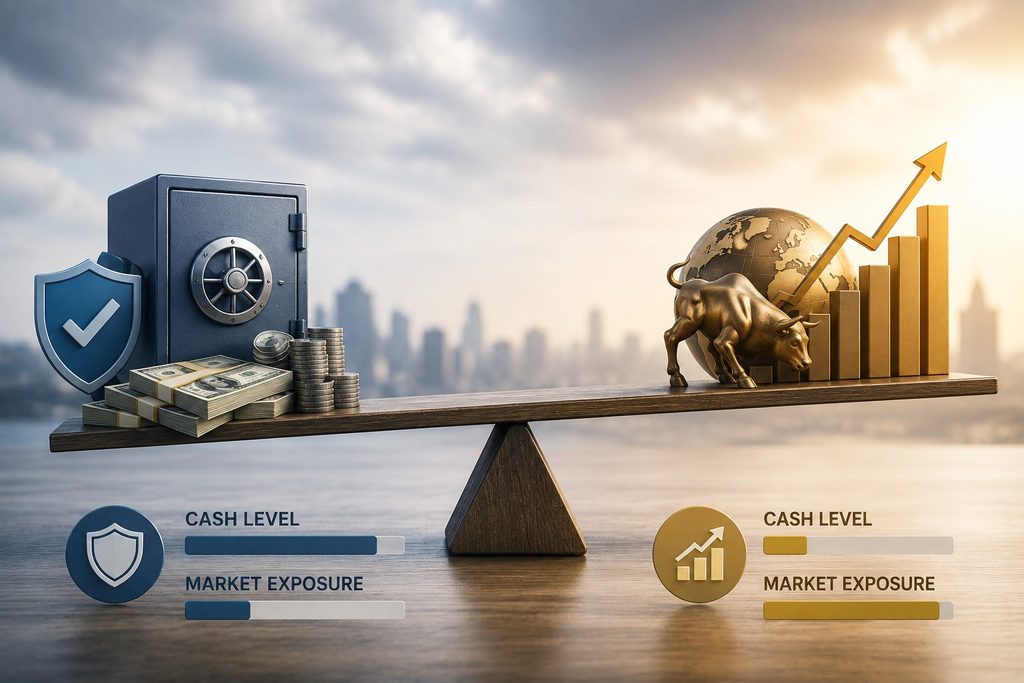 Trade-off between cash stability and stock market exposure in an investment portfolio