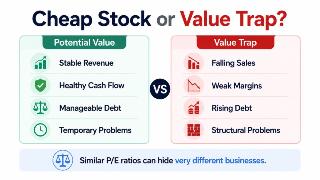 Comparison between a cheap stock and a value trap
