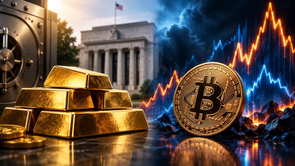 Gold and Bitcoin comparison showing different volatility and market characteristics