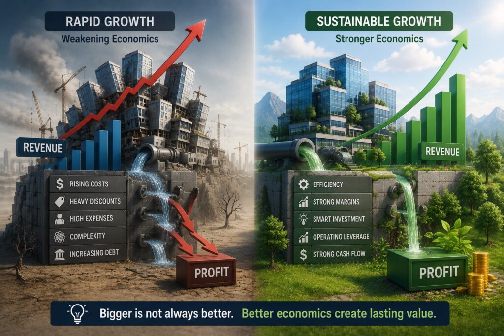 Comparison of rapid business expansion and sustainable profitable growth