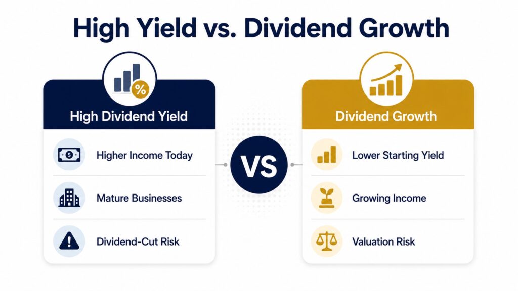 High dividend yield versus dividend growth investing comparison