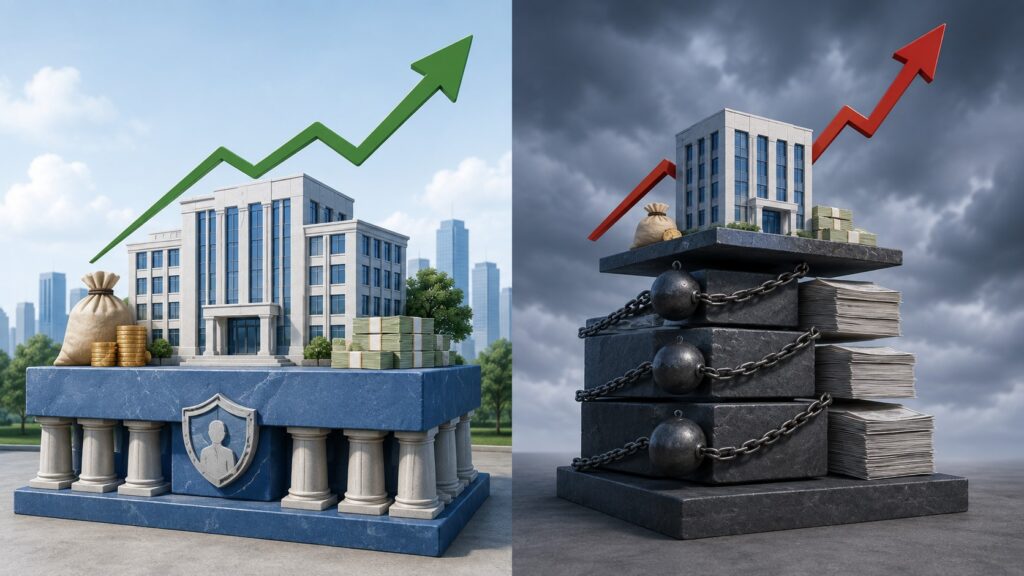 High ROE comparison showing strong equity versus debt-driven financial leverage