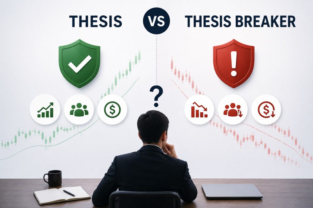 Investment thesis and thesis breaker comparison before buying a stock