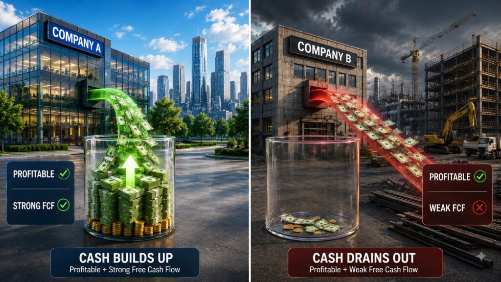 Two profitable companies showing strong and weak free cash flow after capital spending