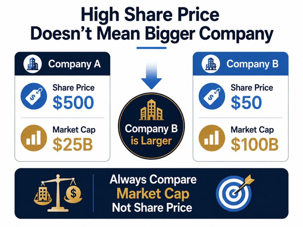 Comparison showing why share price alone does not indicate company size