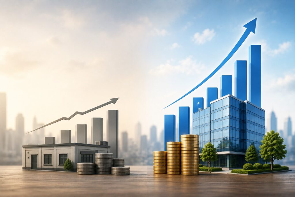 Comparison of stock valuation levels and different earnings growth