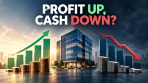 Free cash flow vs earnings with rising profit and falling cash flow